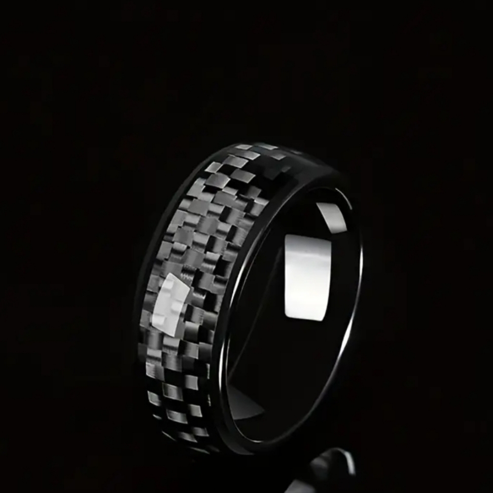 Mens Carbon Fiber Tungsten Ring Size 9 or 10 - Picture 2 of 4